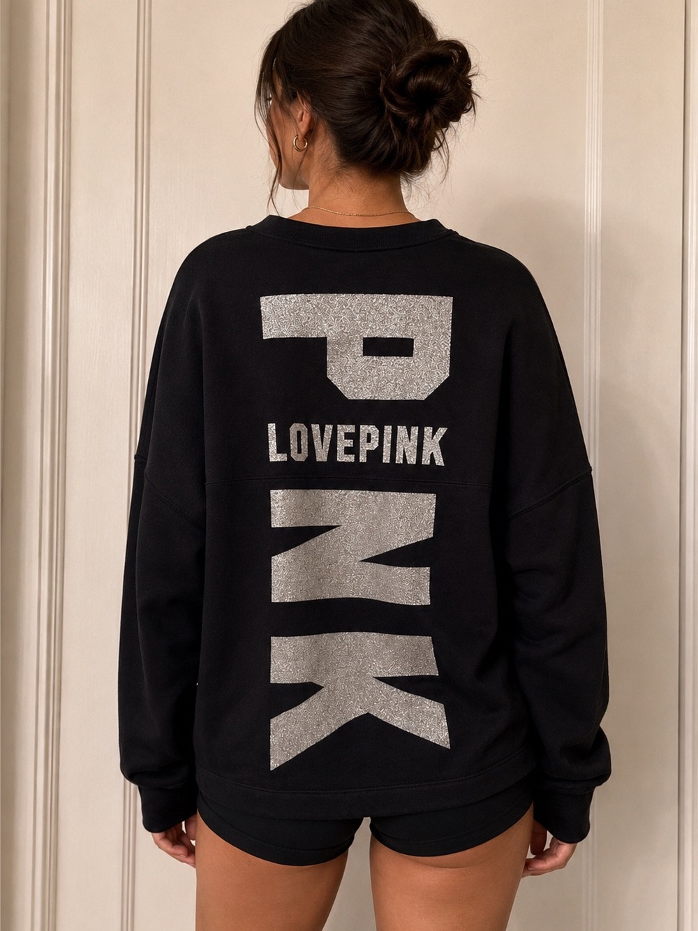 PINK Victoria's Secret Black Crewneck Sweatshirt with Logo Tag